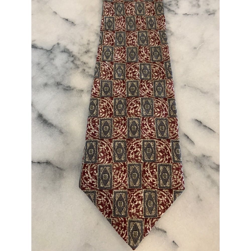 Claiborne 100% Silk Geometric Brocade Tie Made In USA